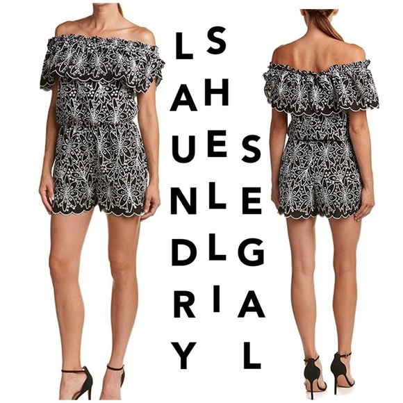 LAUNDRY BY SHELLI SEGAL Off The Shoulder Embroidered Eyelet Romper black white - Picture 1 of 9